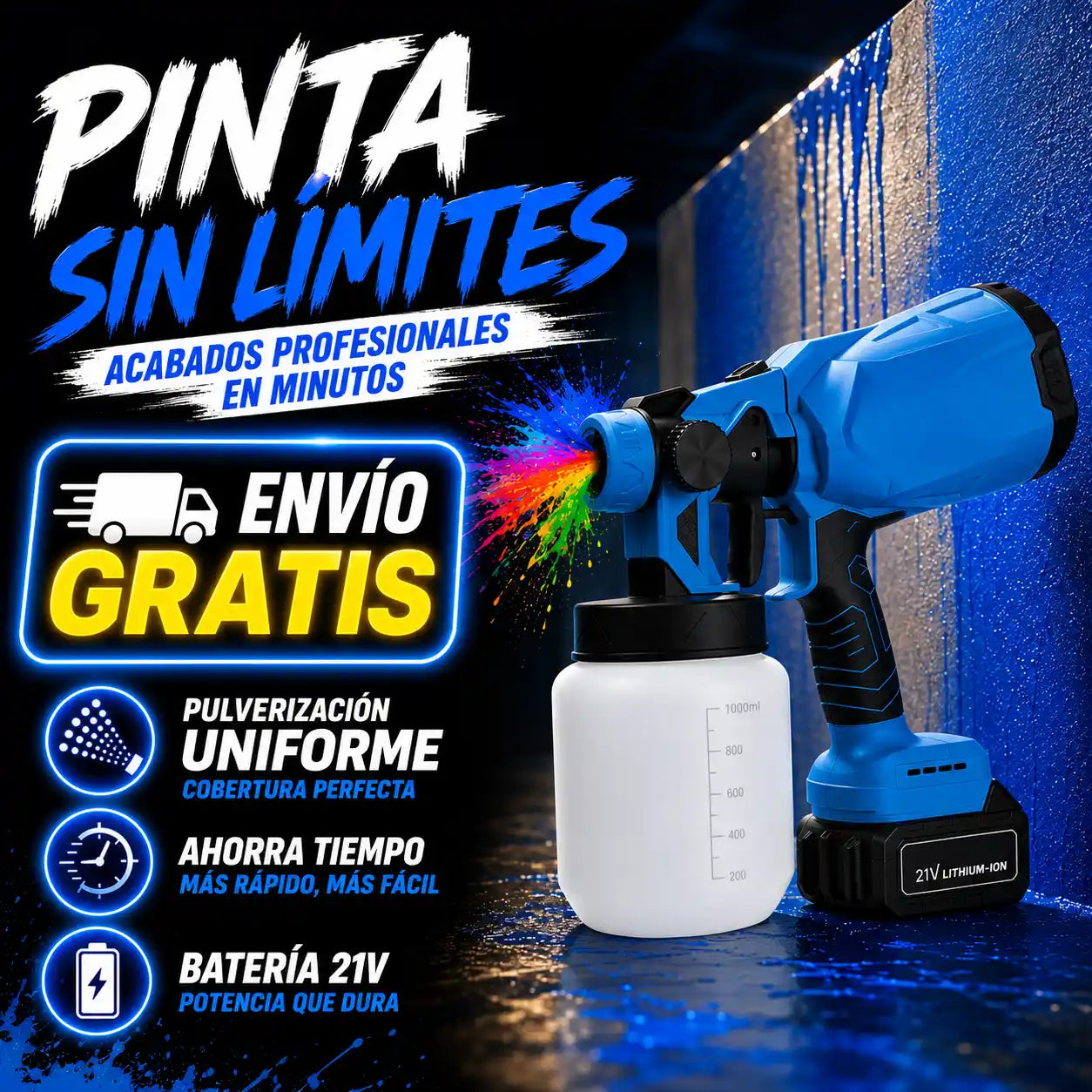 Pistola de Pintura Inalámbrica Eléctrica Portátil y Profesional