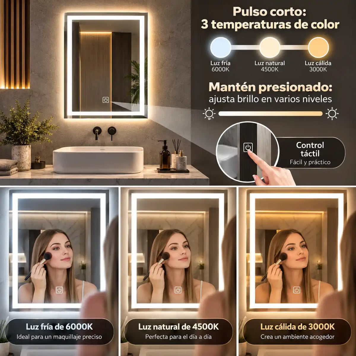 Espejo LED Touch 3 Tonos