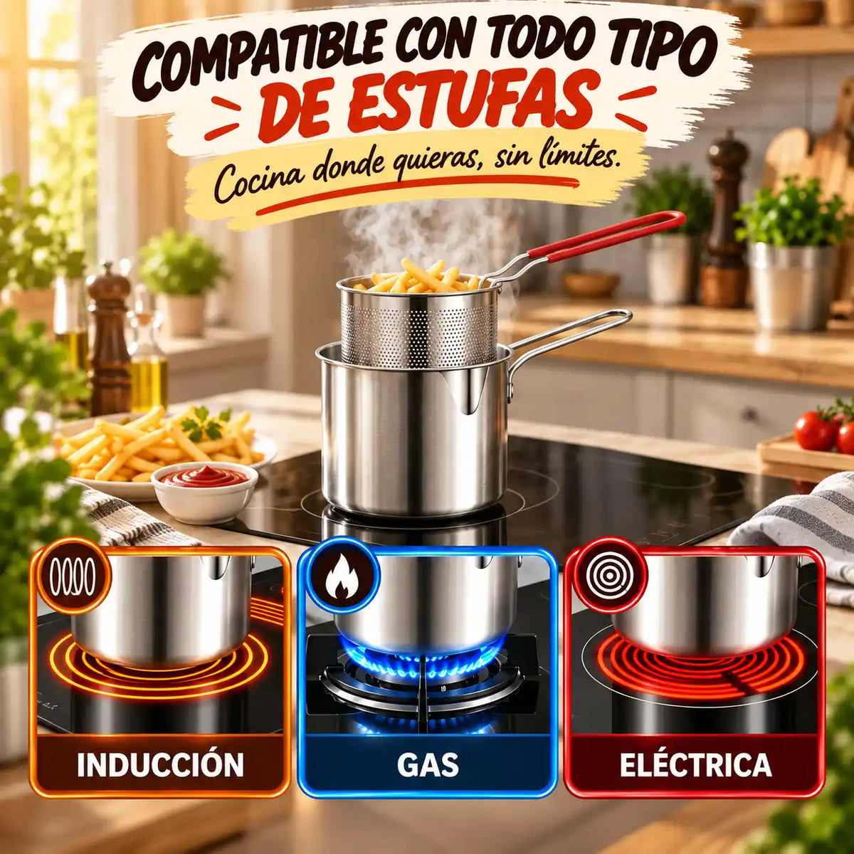 Mini Freidora Compacta de Acero Inoxidable