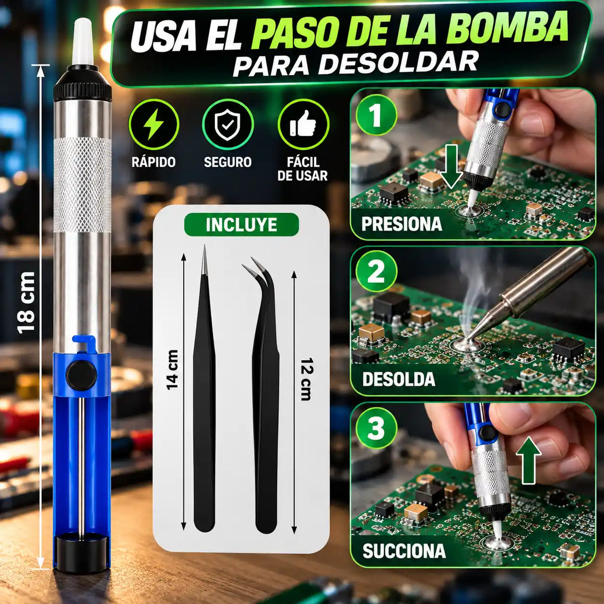 Pistola Soldadora Pro 60W con Alimentación de Estaño